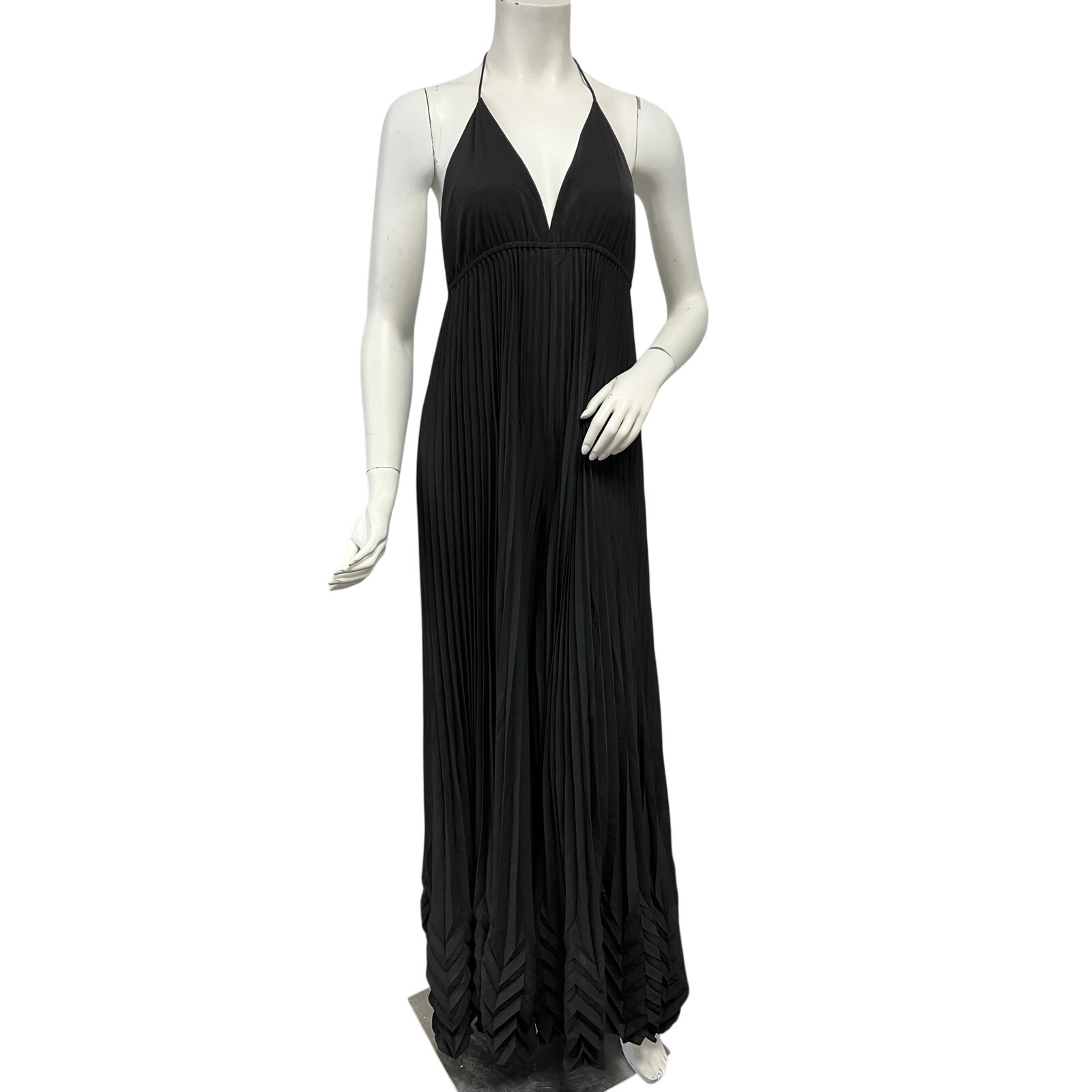 Nwt Alice + Olivia Black Pleated Wide Leg Evening Jumpsuit Stacey Bendet